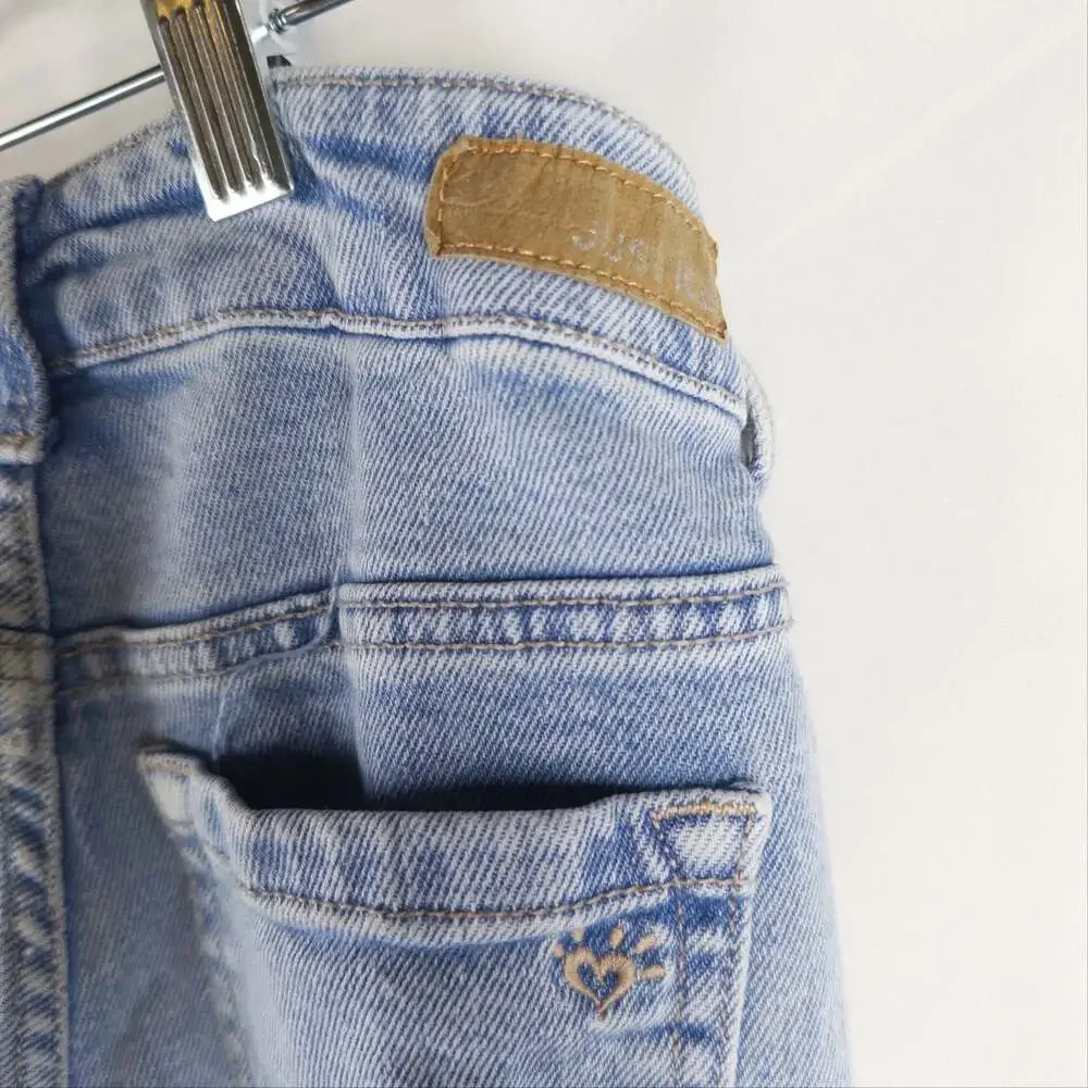 Justice Girls Light Wash Distressed Wide Leg Cargo Jeans Size 10